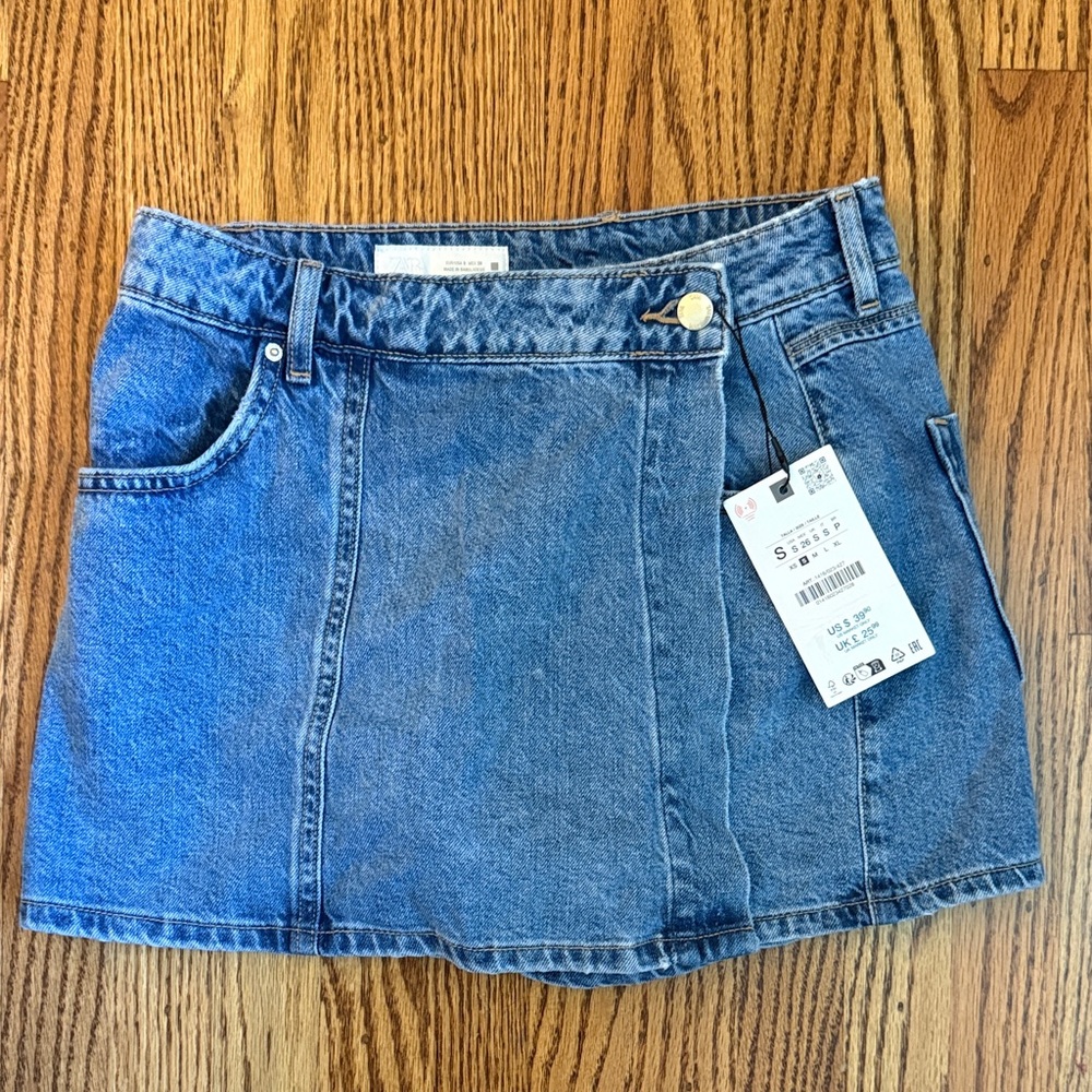 Zara Blue Denim Mini Skort with Front Panel